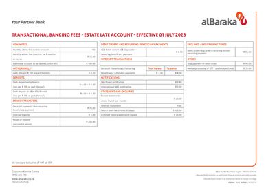 al Baraka Bank catalogue | Transactional Banking Fees Bank | 2023/10/31 - 2023/12/31