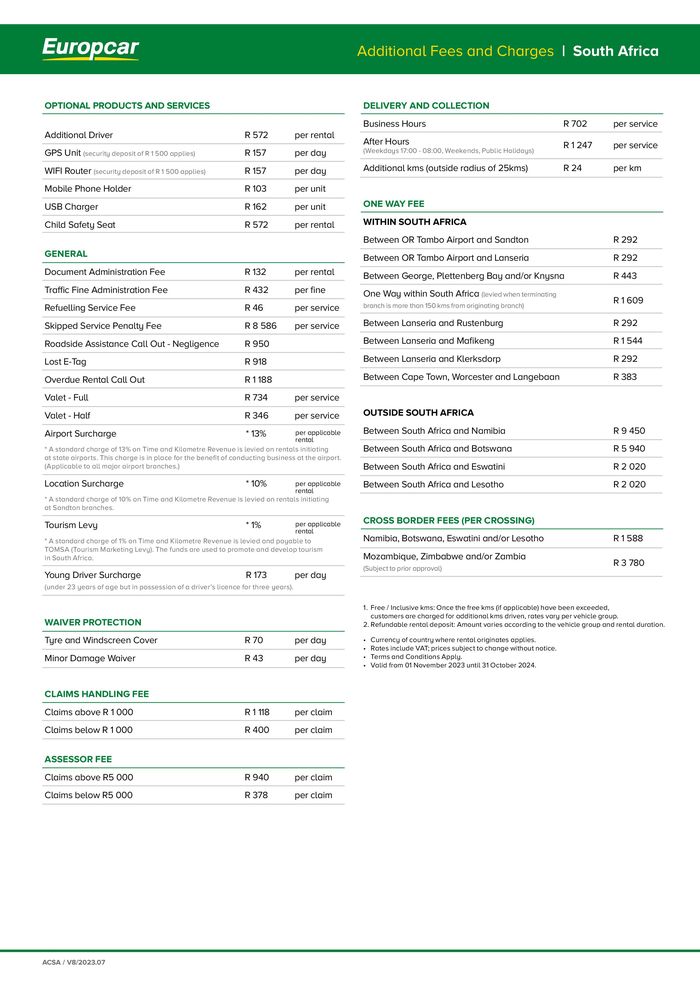 Europcar catalogue in East London | Additional Fees And Charges | 2023/11/02 - 2024/10/31