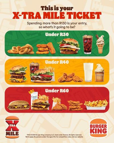 Restaurants offers | X-tra Mile Ticket in Burger King | 2023/12/01 - 2023/12/31