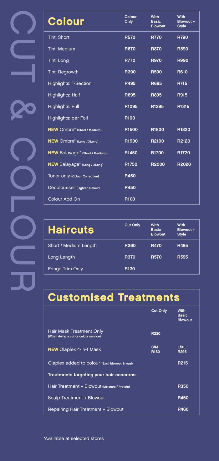 Sorbet catalogue in Durban | Hairbar Menu | 2024/01/11 - 2024/06/30