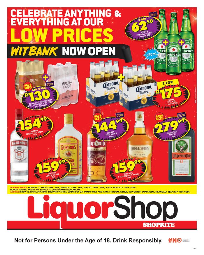 Shoprite Liquor Dwarsloop - Dwarsloop Mall R40 | Trading Hours ...