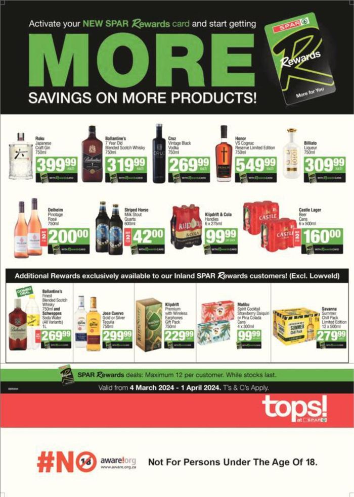 Tops Spar catalogue in Germiston | Spar Tops Specials | 2024/03/12 - 2024/04/01