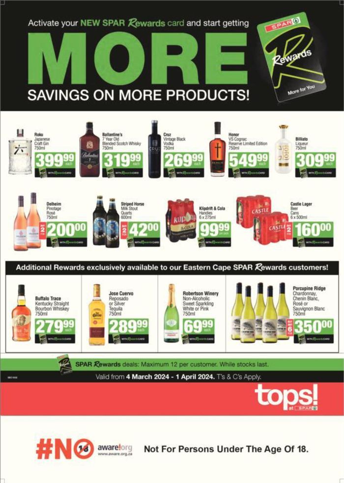 Tops Spar catalogue in Port Elizabeth | Spar Tops Specials | 2024/03/12 - 2024/04/01
