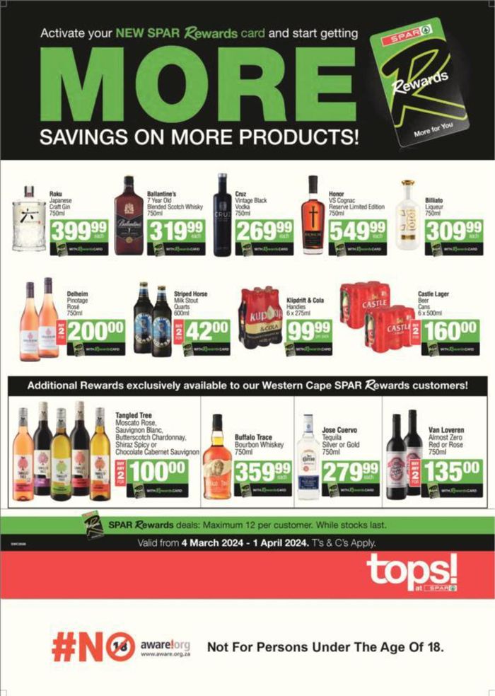 Tops Spar catalogue in Cape Town | Spar Tops Specials | 2024/03/12 - 2024/04/01