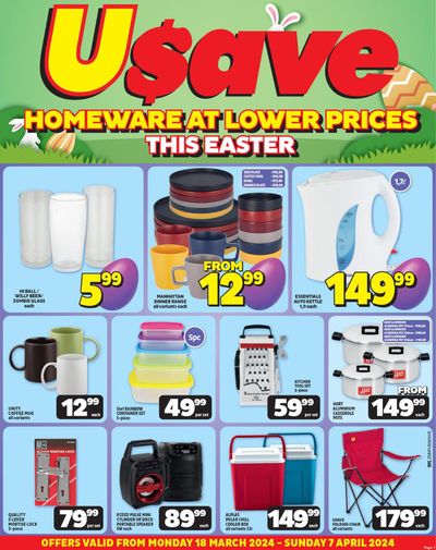 Usave catalogue in Paarl | Usave Homeware At Lower Prices This Easter | 2024/03/18 - 2024/04/07