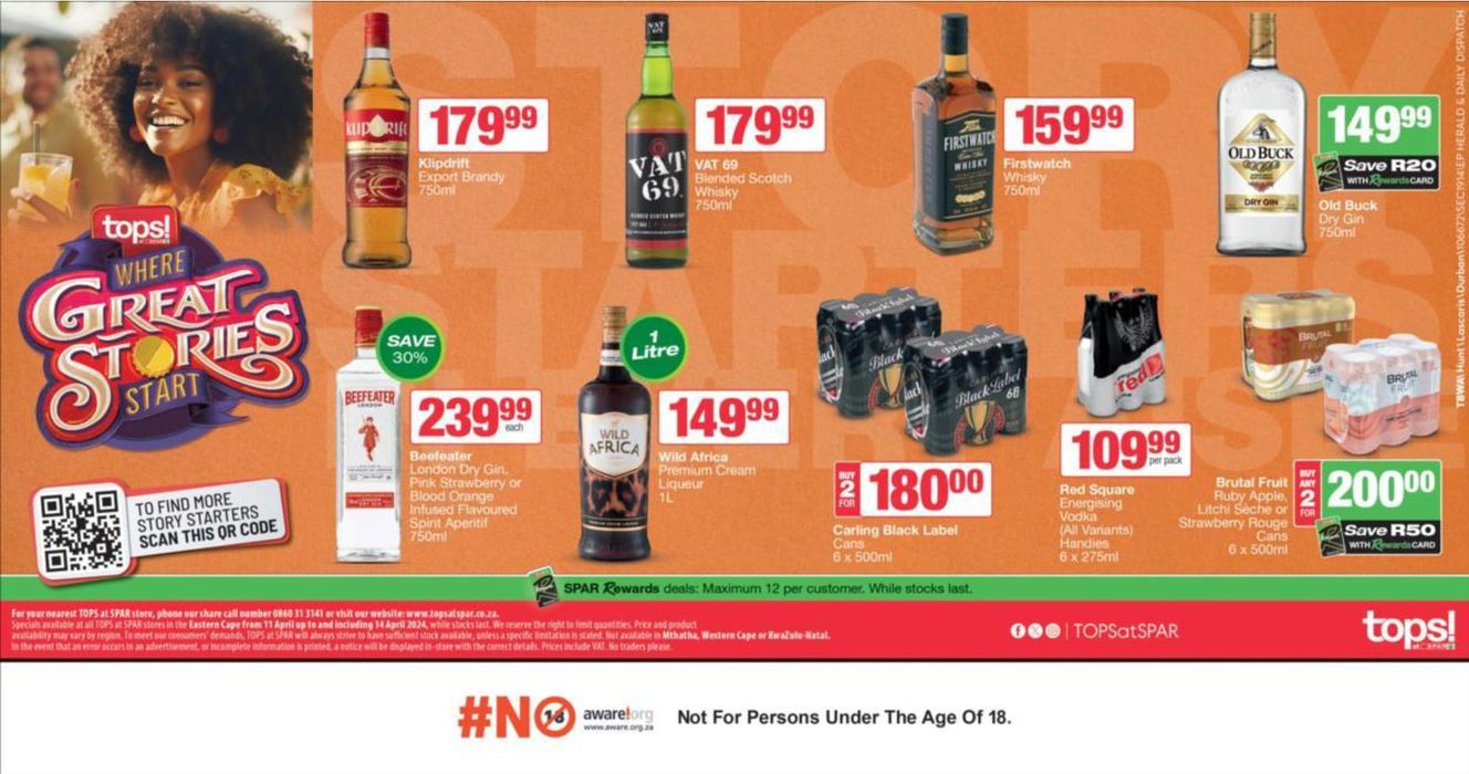 Tops Spar catalogue in East London | Spar Tops - More Savings On More Products! | 2024/04/12 - 2024/05/07