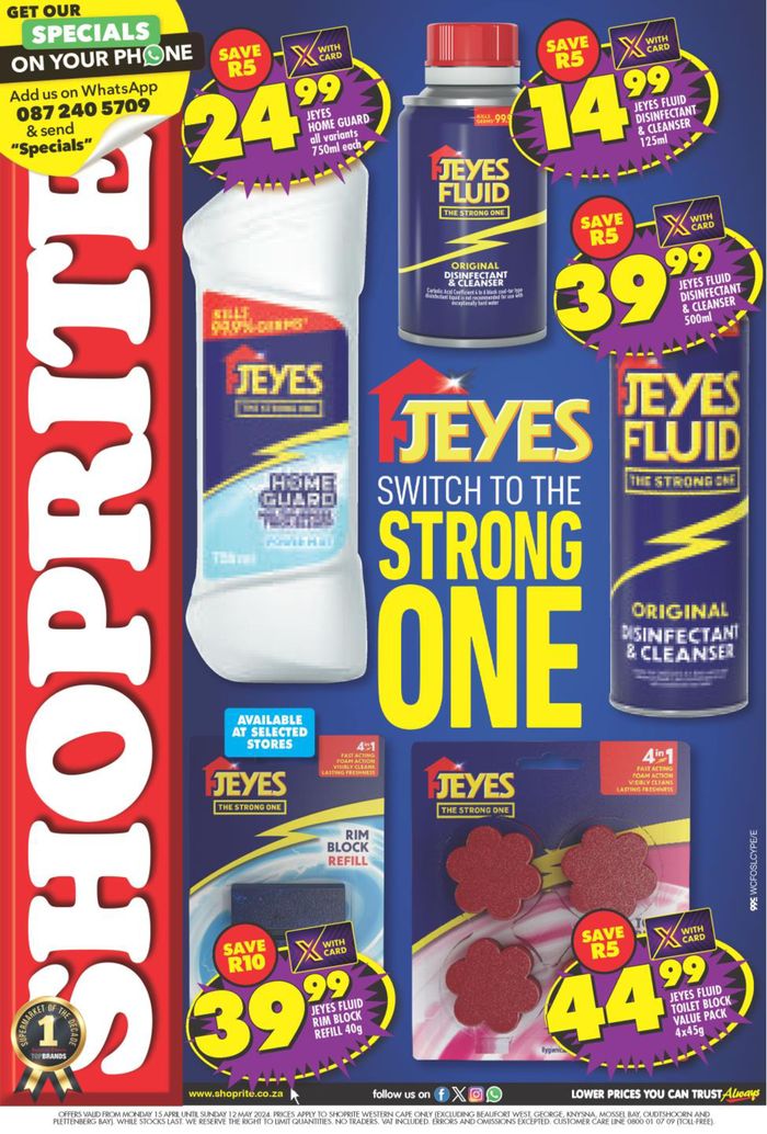 Shoprite catalogue in Goodwood | Shoprite Jeyes Savings Western Cape Until 12 May | 2024/04/16 - 2024/05/12