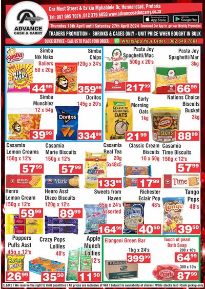 Advance Cash n Carry catalogue in Pretoria | Advance Cash n Carry weekly specials 18 - 27 April | 2024/04/18 - 2024/04/27