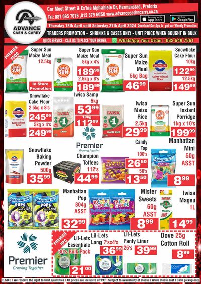 Advance Cash n Carry catalogue in Pretoria | Advance Cash n Carry weekly specials 18 - 27 April | 2024/04/18 - 2024/04/27