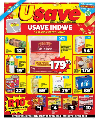 Groceries offers in Mossel Bay | Usave Indwe Store Opening Leaflet Until 21 April 2024 in Usave | 2024/04/19 - 2024/04/21