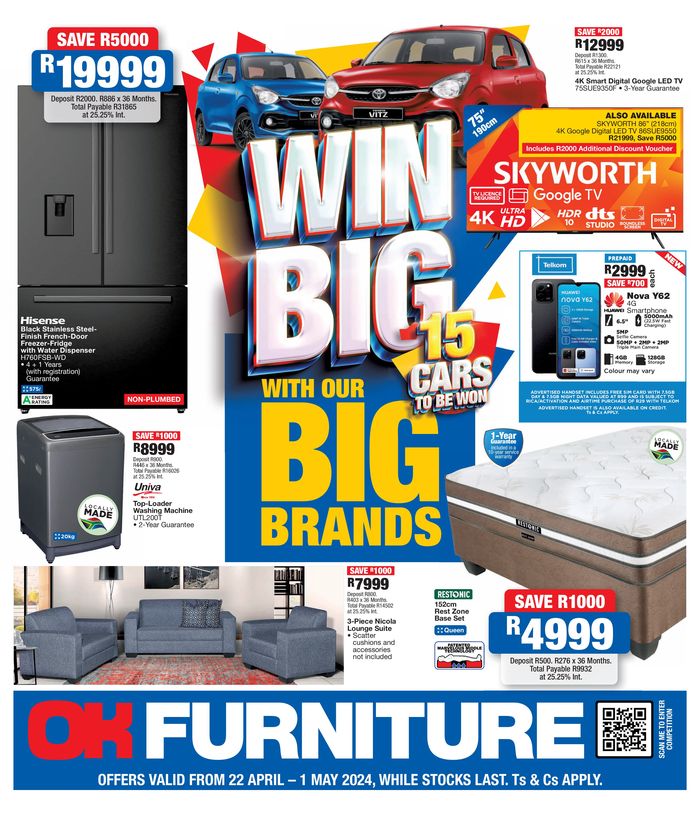 OK Furniture catalogue in Pretoria | Win Big with our Big Brands | 2024/04/22 - 2024/05/01
