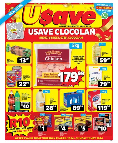Usave catalogue in Brandfort | Usave Clocolan Opening Leaflet 2024 | 2024/04/26 - 2024/05/12