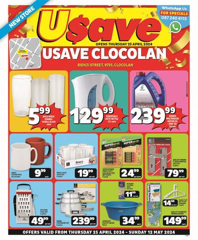 Usave catalogue in Kroonstad | Usave Clocolan Opening Leaflet  | 2024/04/26 - 2024/05/12