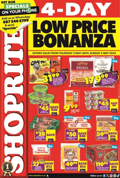 Groceries offers in Flagstaff | Shoprite Low Price Bonanza KwaZulu-Natal 2 May - 5 May in Shoprite | 2024/05/02 - 2024/05/05