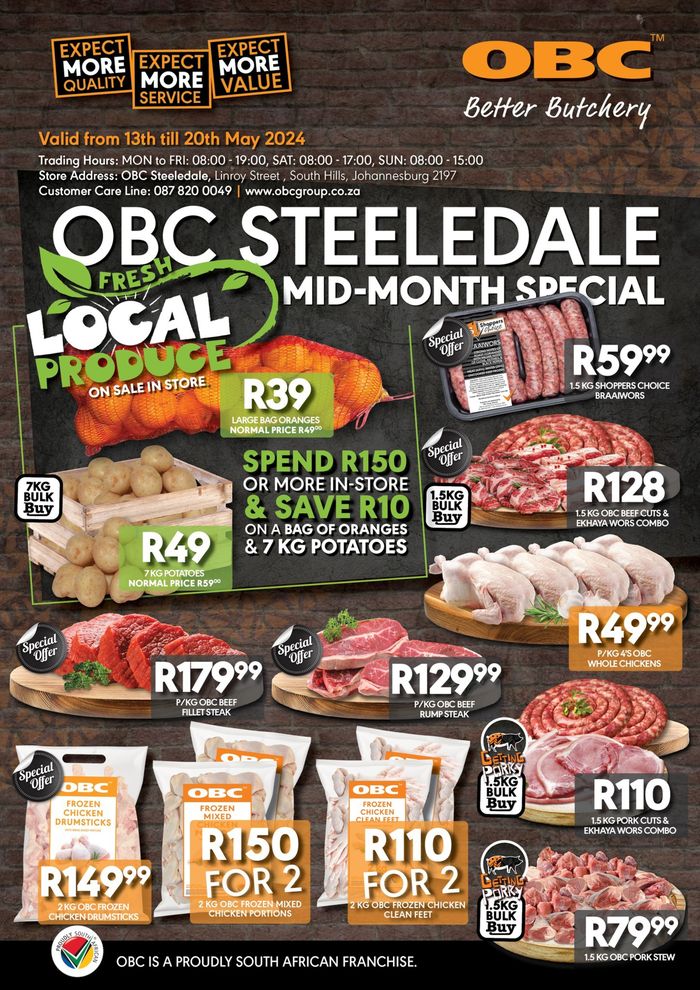 OBC Meat & Chicken catalogue in Carletonville | OBC Meat & Chicken weekly specials | 2024/05/14 - 2024/05/20