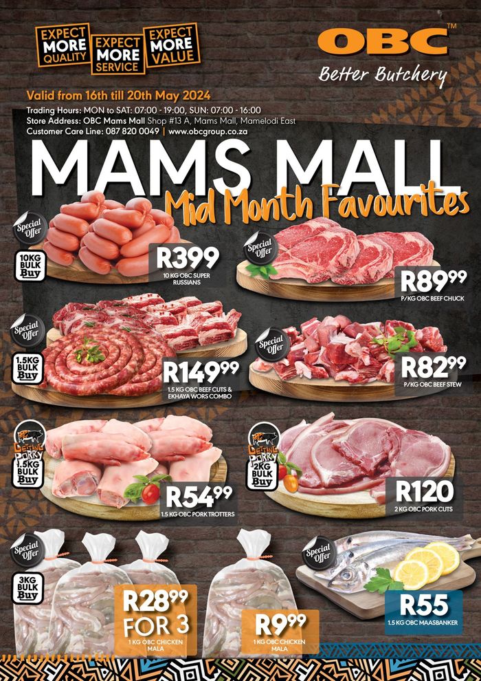 OBC Meat & Chicken catalogue in Mafikeng | OBC Meat & Chicken weekly specials | 2024/05/16 - 2024/05/27