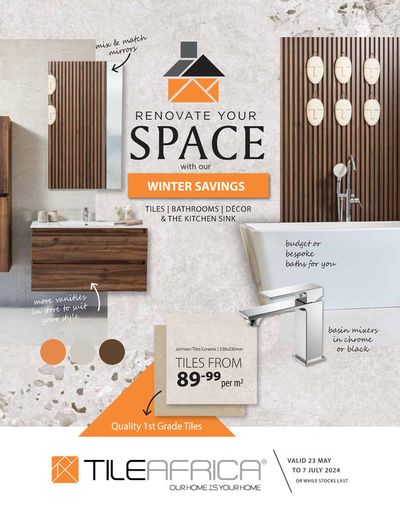 DIY & Garden offers in Germiston | Renovate your space with our winter SAVINGS in Tile Africa | 2024/06/07 - 2024/07/07