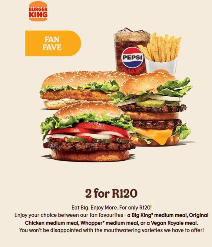Burger King catalogue | 2 for R120 | 2024/07/15 - 2024/07/29