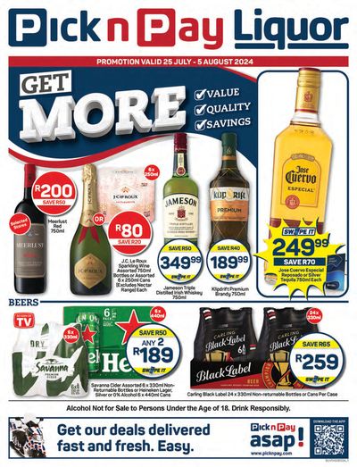 Groceries offers in East London | Pick n Pay Liquor weekly specials in Pick n Pay Liquor | 2024/07/25 - 2024/08/05