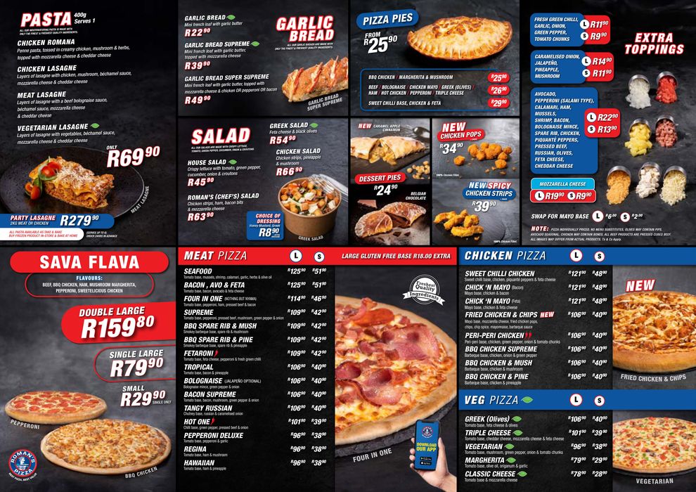 Roman's Pizza catalogue in Guguletu | Menu | 2024/08/22 - 2024/12/31