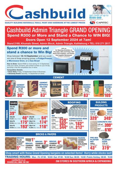 Cashbuild catalogue in Middelburg (Mpumalanga) | Admin Triangle Grand Opening. | 2024/09/13 - 2024/10/13