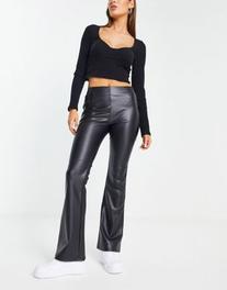 ASOS DESIGN stretch faux leather flare trouser in black offers at R 24,32 in Asos