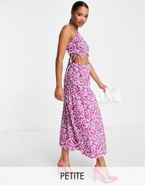 Topshop Petite ruch waist out about poplin midi dress in bold lilac floral offers at R 33,95 in Asos