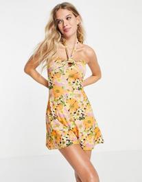 Topshop blurred summer floral halter flippy dress in multi offers at R 26,84 in Asos