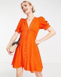 Topshop spot print jacquard mini tea dress in red offers at R 34,74 in Asos