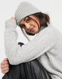 ASOS DESIGN chunky neppy beanie with deep turn up in grey offers at R 7,9 in Asos