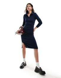 Tommy Jeans half zip rib polo dress in navy offers at R 28,5 in Asos