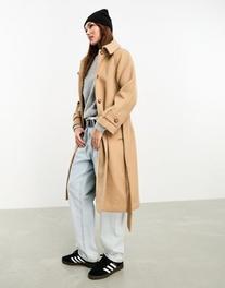Abercrombie & Fitch funnel neck wool coat in camel offers at R 140 in Asos