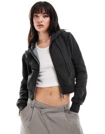 Cotton On crop zip front hoodie in washed black offers at R 25 in Asos