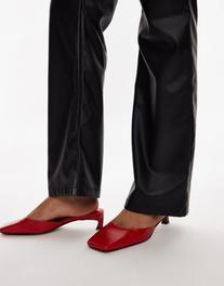 Topshop Audrey premium leather mid heeled square toe mules in red offers at R 68 in Asos