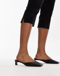 Topshop Audrey premium leather mid heeled square toe mules in black offers at R 68 in Asos