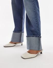 Topshop Audrey premium leather mid heeled square toe mules in off white offers at R 68 in Asos