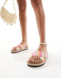 ASOS DESIGN Jessie flatform cross strap espadrille sandals in rainbow offers at R 22 in Asos
