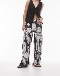 Topshop graphic mono floral crinkle plisse trouser offers at R 36 in Asos