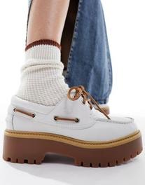 Timberland Stone Street 3 eye platform boat shoe in white leather offers at R 180 in Asos