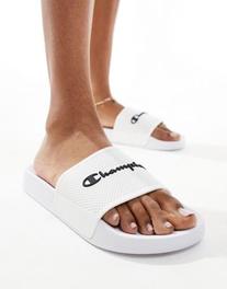 Champion slides with script logo in white offers at R 21 in Asos