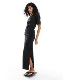 ASOS DESIGN crew neck midaxi t-shirt dress with ruched sides in black offers at R 22 in Asos