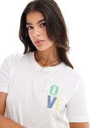 ONLY boxy t-shirt with love embroidery in white offers at R 21,99 in Asos