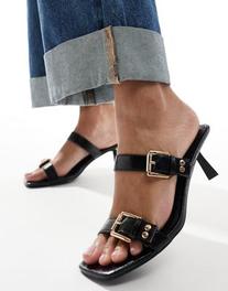 RAID Mesmerize kitten heeled sandals with buckles in black offers at R 43,99 in Asos
