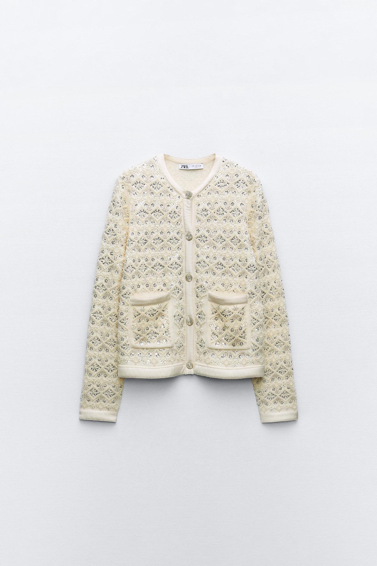 KNIT CARDIGAN WITH BEADS offers at R 1599 in ZARA