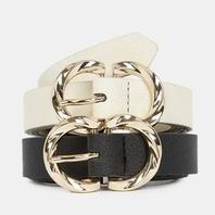 DeFacto Women 2 Pack Gold Buckle Belt - Beige and Black offers at R 149549 in Zando