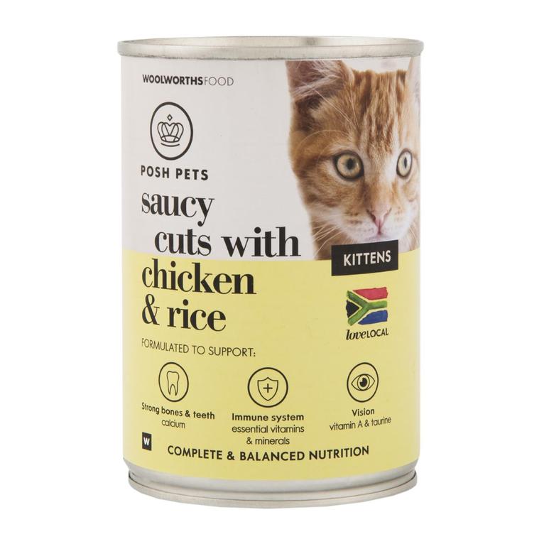 Posh Pets Saucy Cuts with Chicken and Rice Cat Food 385 g offers at R 25,99 in Woolworths