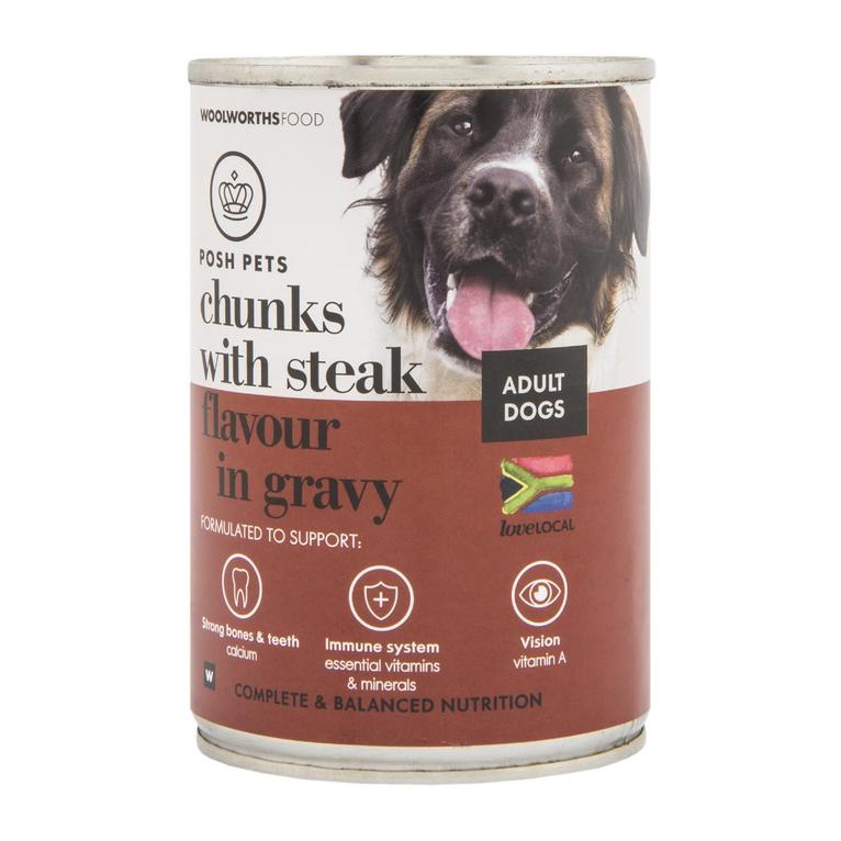 Posh Pets Chunks with Steak Flavour in Gravy Adult Dog Food 385 g offers at R 25,99 in Woolworths
