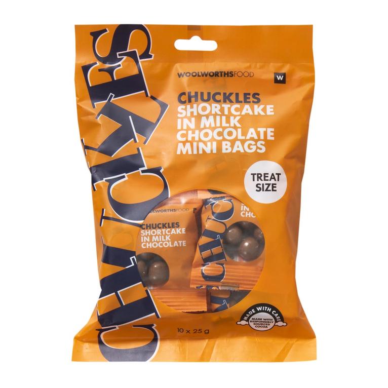 CHUCKLES&reg; Shortcake in Milk Chocolate Mini Bags 10 x 25 g offers at R 94,99 in Woolworths