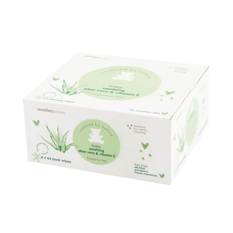 Wooliesbabes Aloe Vera and Vitamin E Fragrance Free Baby Wipes 4 x 64 pk offers at R 149,99 in Woolworths