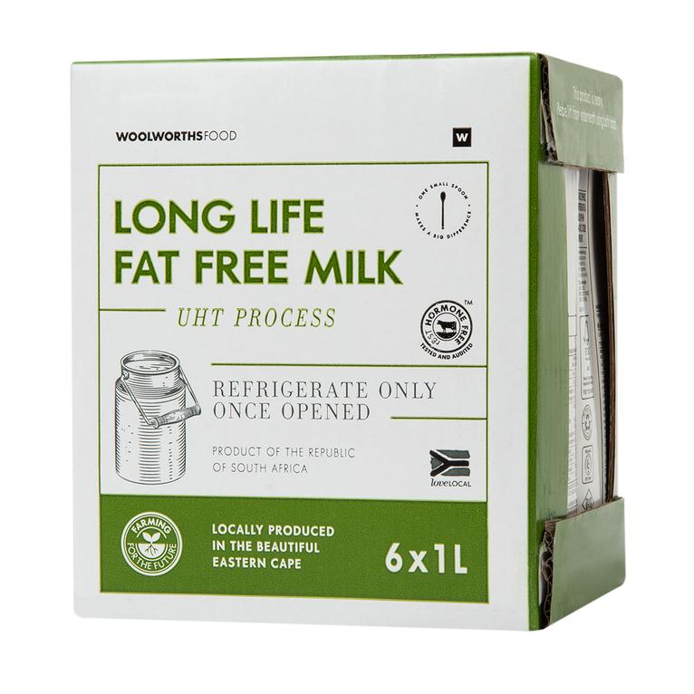 Long Life Fat Free Milk 6 x 1 L offers at R 116,99 in Woolworths